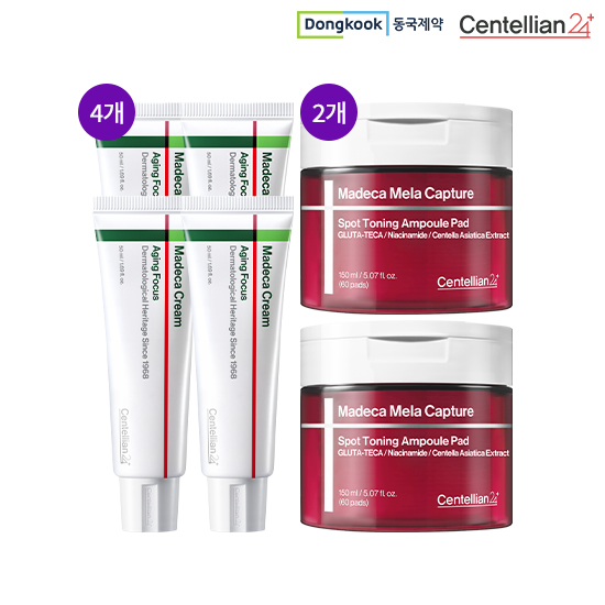 [동국제약X서하네] 마데카크림 2026최신상 에이징 포커스 50ml x 4개 멜라 토닝샷 앰플 패드 150ml x 2개