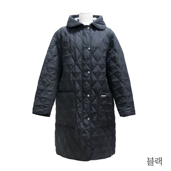 버버리 다이아몬드 퀼티드 롱 후드 코트 블랙