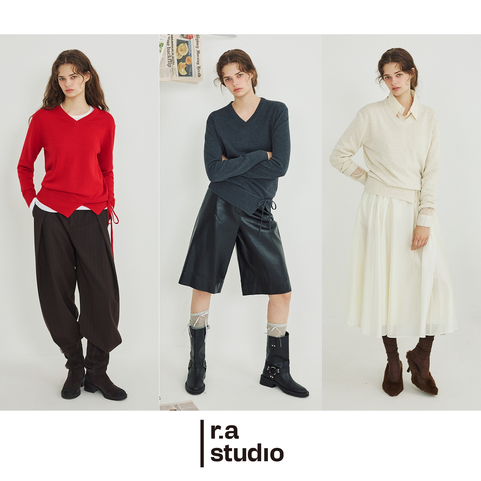 ■라스튜디오 26FW 여성 울블렌디드  브이넥 니트 3종