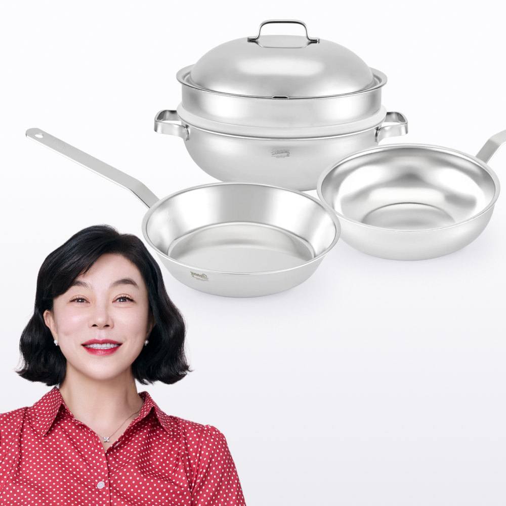 무연마제 스테인리스 통5중 프라이팬+파티웍 3종세트 (프라이팬 28cm+웍 24cm+파티웍 28cm)