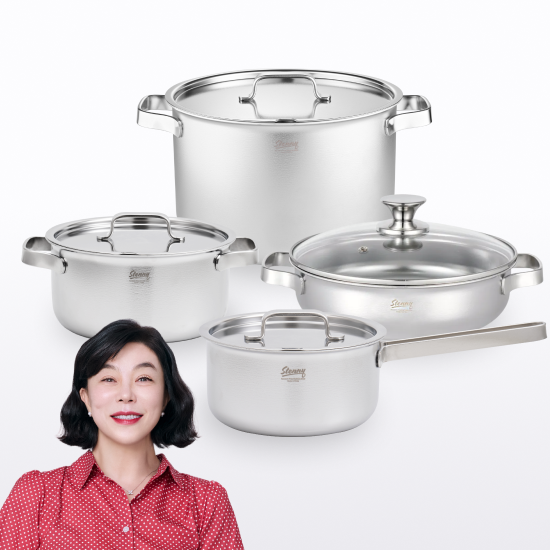 무연마제 스테인리스 통5중 냄비 4종세트(편수 16cm+양수 20cm+곰솥H 24cm+전골 24cm)