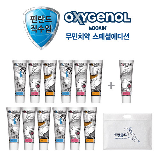 ★기프트최다패키지★ 핀란드 자일리톨 치약 직수입 무민에디션 12통+1통더+포토리뷰시1통더 + 무민쇼핑백 