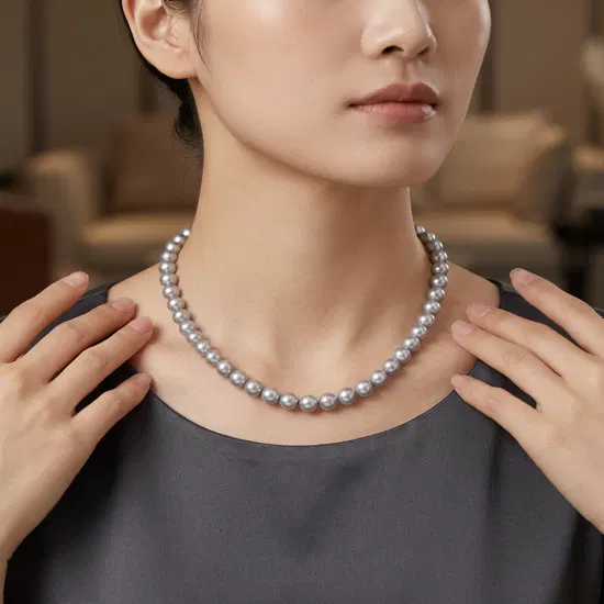 벨펄 약 11.5 ∼ 10mm 리얼 담수진주 리니어 화이트/그레이 목걸이 세트 3