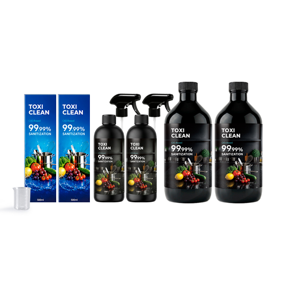 [싱글패키지]톡시크린 야채과일세정제 500ml(2)개+1L 대용량 (2)개+계량컵1개