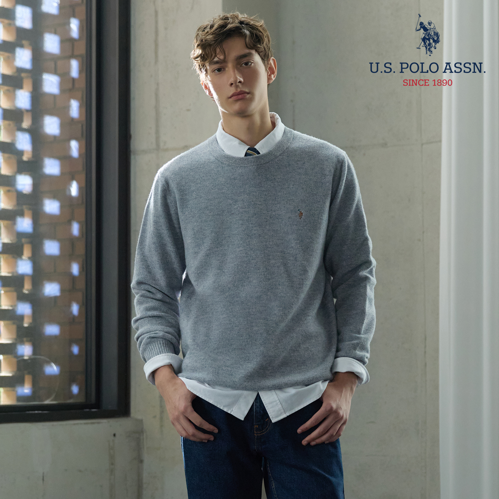 [앱10%][U.S POLO ASSN.] 26FW 파인터치 울 100 라운드니트 2종 남성 2