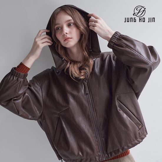 [Jung Ho Jin] 정호진 26FW 여성 시그니처 후드 faux 레더 블루종 1종 3