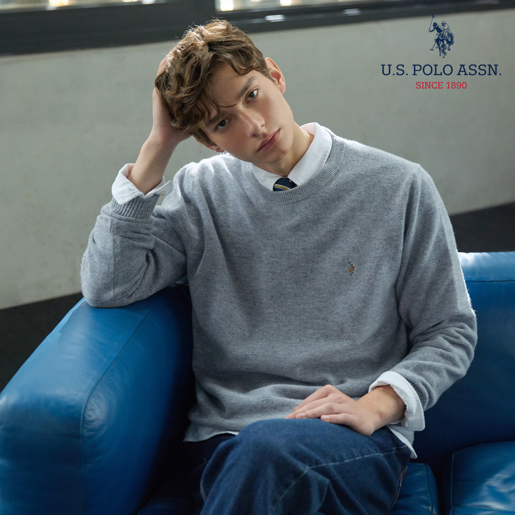 [앱10%][U.S POLO ASSN.] 26FW 파인터치 울 100 라운드니트 2종 남성