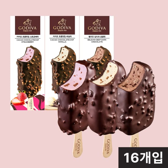 [방송에서만] 고디바 아이스크림 바 16개 (초콜릿5+바닐라5+스트로베리6)
