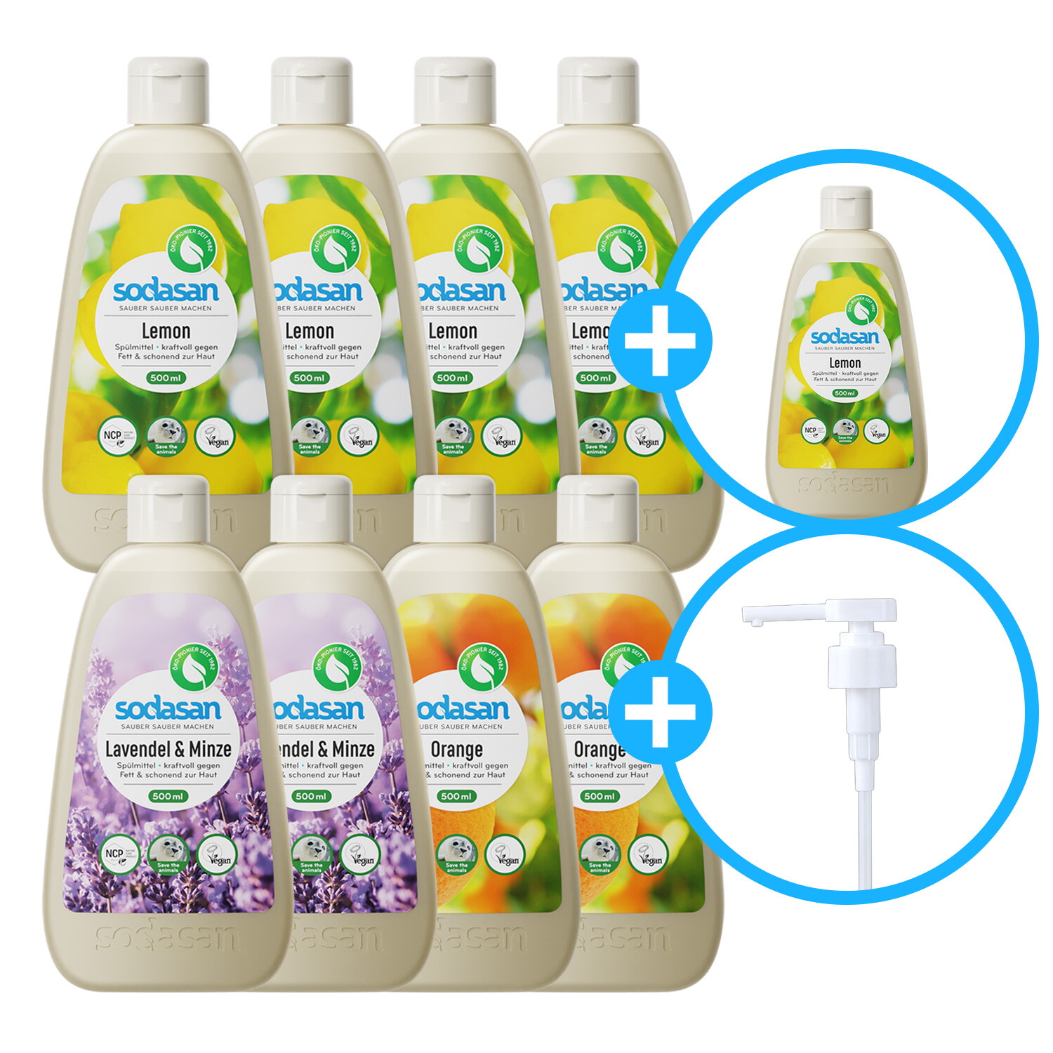 ★2026 단한번★ 아로마 주방세제 500ml 9통(과일/야채 겸용, 레몬 5+라벤더 2+오렌지 2) + 전용펌프 1개