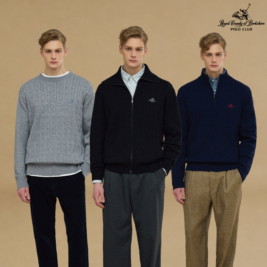 RCB폴로클럽 26FW 남성 니트 3종 (풀집업+반집업+라운드)