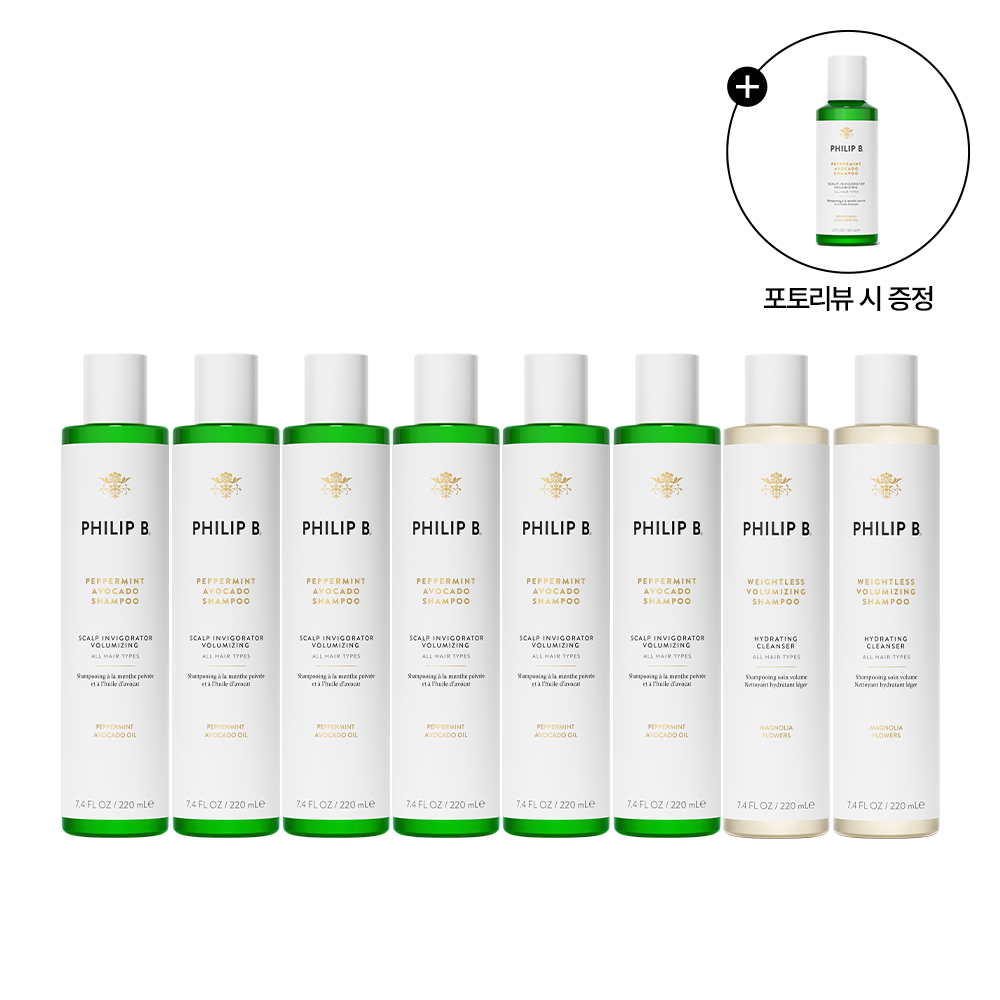 [더블패키지] 페퍼민트 아보카도 샴푸 220ml 6통+웨이트리스 볼류마이징 샴푸 220ml 2통