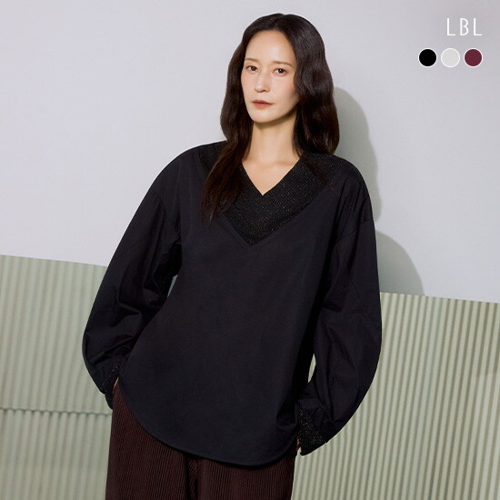 ○(런칭가 79,900원)글리터 니트블록 블라우스 2종 4