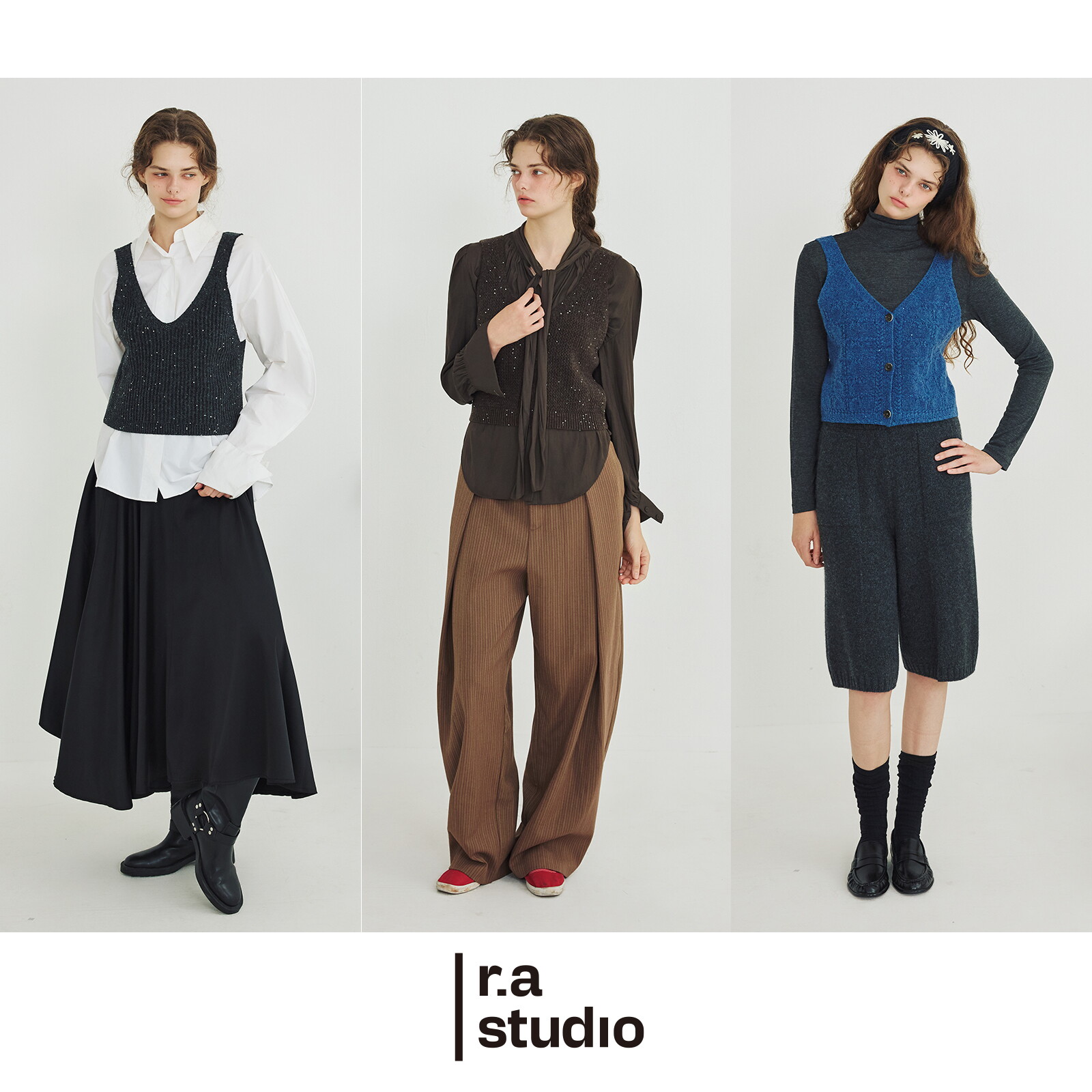 라스튜디오 26FW 여성 글리터 레이어드 니트 뷔스티에 3종