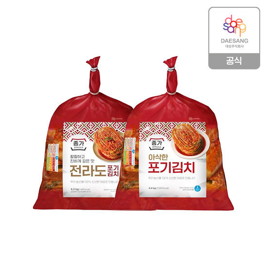 종가 아삭한포기김치4.4kg + 전라도포기김치4.2kg (총8.6kg)