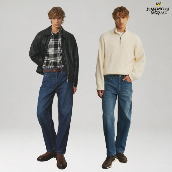 바스키아 26FW 최신상 남성 아트워크 오버다잉 기모데님 1종
