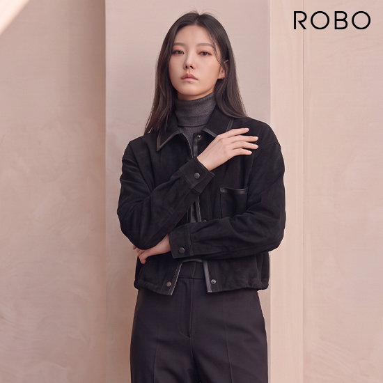 로보 26FW 가죽트리밍 크롭셔링 점퍼