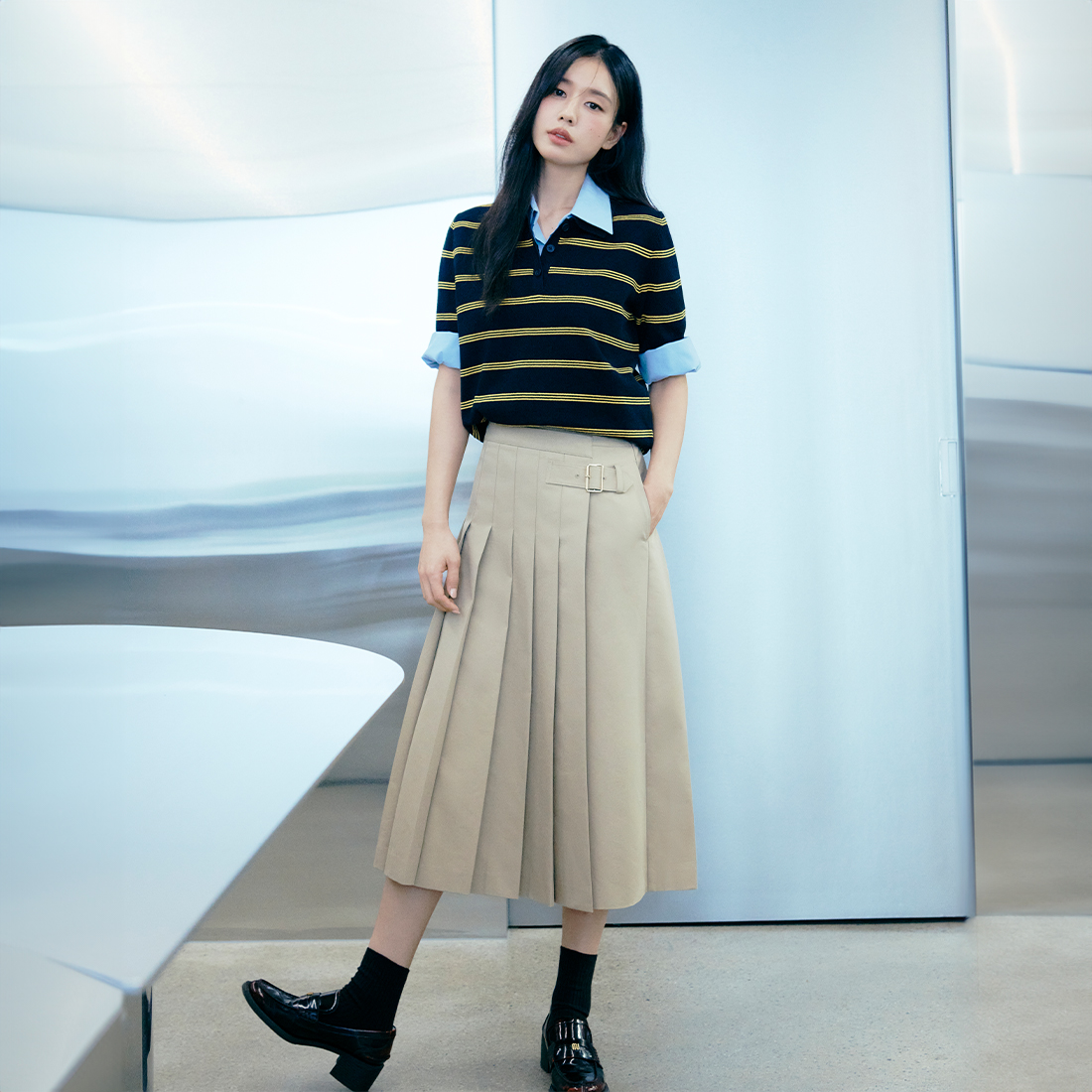 [미리주문10%]26SS 랩 플리츠 실루엣 스커트