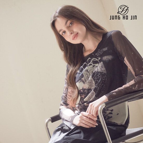 [Jung Ho Jin] 정호진 26SS 여성 매쉬 레이어드 아트웍 시스루 티셔츠 1종 2