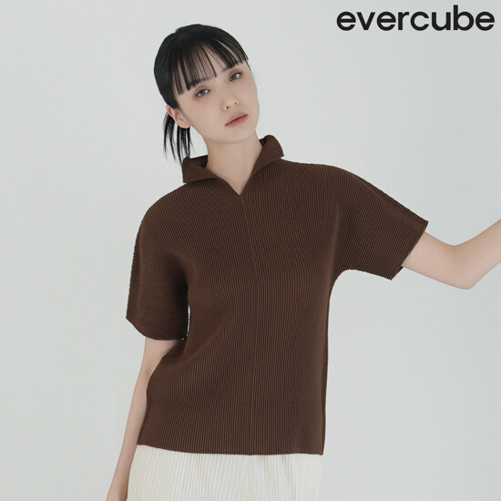에바큐브 26SS 2도플리츠 오픈카라 블라우스 2
