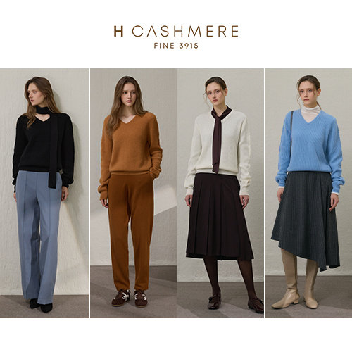[H.캐시미어(H.Cashmere)] 내몽고산 퓨어 캐시미어 100% 잉글리쉬 립 브이넥 니트 1종